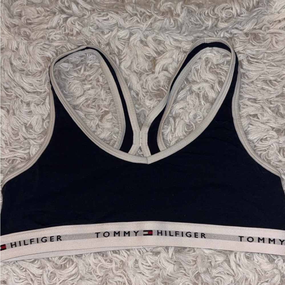 Tommy Hilfiger Black and White Sports Bra with Racerback